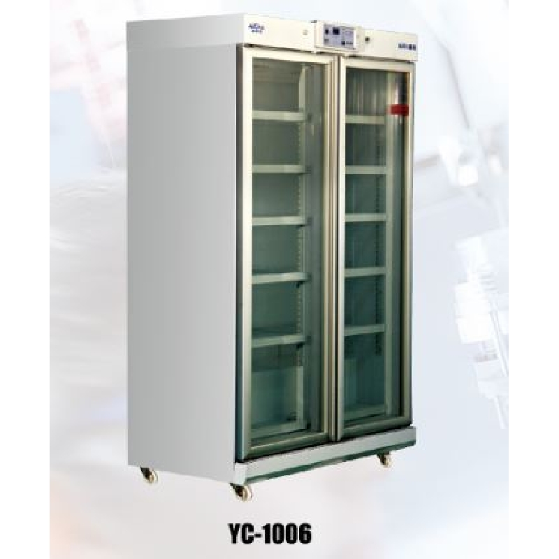 药品冷藏箱2～8℃，YC-1006，有效容积：1006升；搁架：12个；外形尺寸(宽深高）：1200x710x2020mm；内部尺寸(宽深高）：1100x585x1740mm，AUCMA，澳柯玛