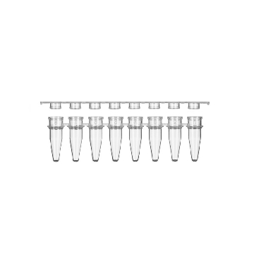 PCR 8联排，0.2ml 8 联排，光学平盖，白色管体，PP，透明盖子，125排/盒, 10盒/箱，PCRS-20F-W，铂杰