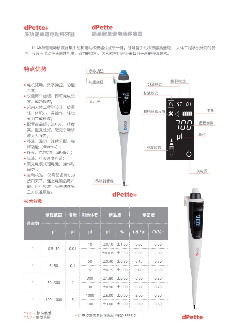 dPette简易款电动移液器,量程:5-50μl ,7016301002,大龙