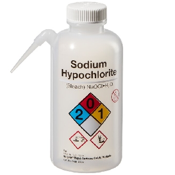可通气UnitaryTM安全洗瓶，LDPE瓶体；PP或HDPE盖，PTFE滤膜，500ml容量，次氯酸钠，白色瓶盖，24/箱，2436-0506，Nalgene，Thermofisher，赛默飞世尔