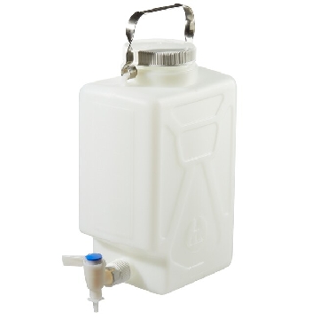 氟化矩形细口大瓶（带放水口），氟化高密度聚乙烯；Tefzel*放水口；氟化白色聚丙烯螺旋盖，9L容量，1/箱，DS2327-0020，Nalgene，Thermofisher，赛默飞世尔