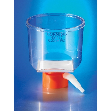 瓶口真空过滤器500ml，70mm膜直径，33mm颈尺寸，0.22um孔径PES(聚醚砜）膜，灭菌，单独包装（cf430015），1个/包/12包/箱，BTF,500ML,33MM,.22UM,PES,S,IND,1/12，型号431117，Corning，康宁